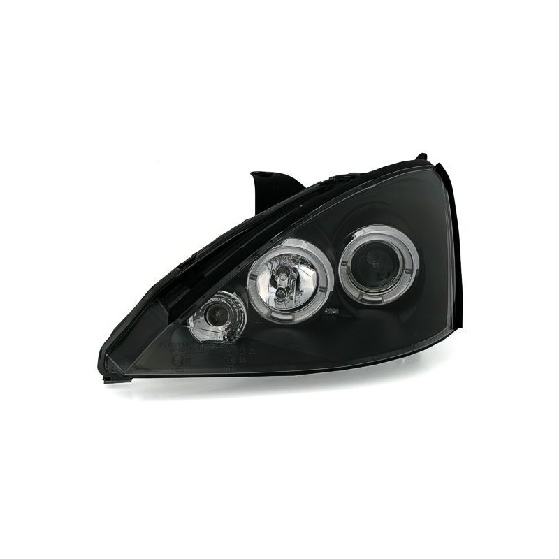 Φανάρια εμπρός angel eyes για Ford Focus (2001-2004) - μαύρα , με λάμπες (Η1) - σετ 2τμχ.