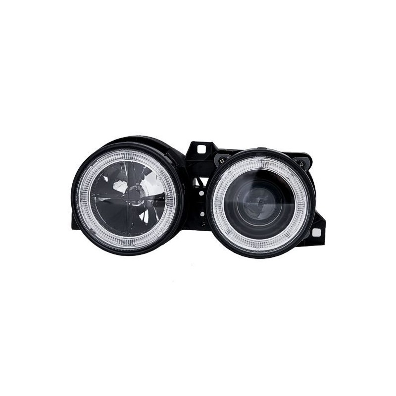Φανάρια εμπρός με σταυρό για BMW E30 (1987-1990) - μαύρα chrome , χωρίς λάμπες (Η7) - σετ 2τμχ.