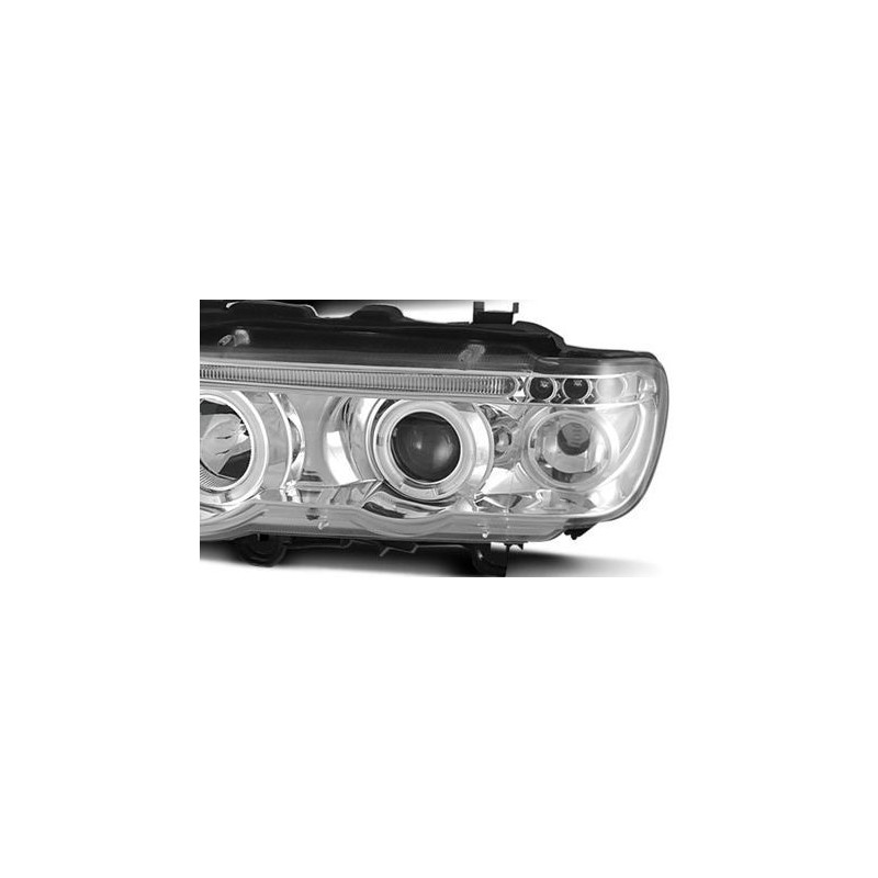 Φανάρια εμπρός angel eyes για BMW X5 E53 (1999-2003) - chrome , με λάμπες (Η1) - σετ 2τμχ.
