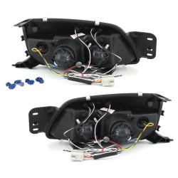Φανάρια εμπρός angel eyes για Ford Fiesta MK5 (1999-2002) - μαύρα , με λάμπες (Η1) - σετ 2τμχ.