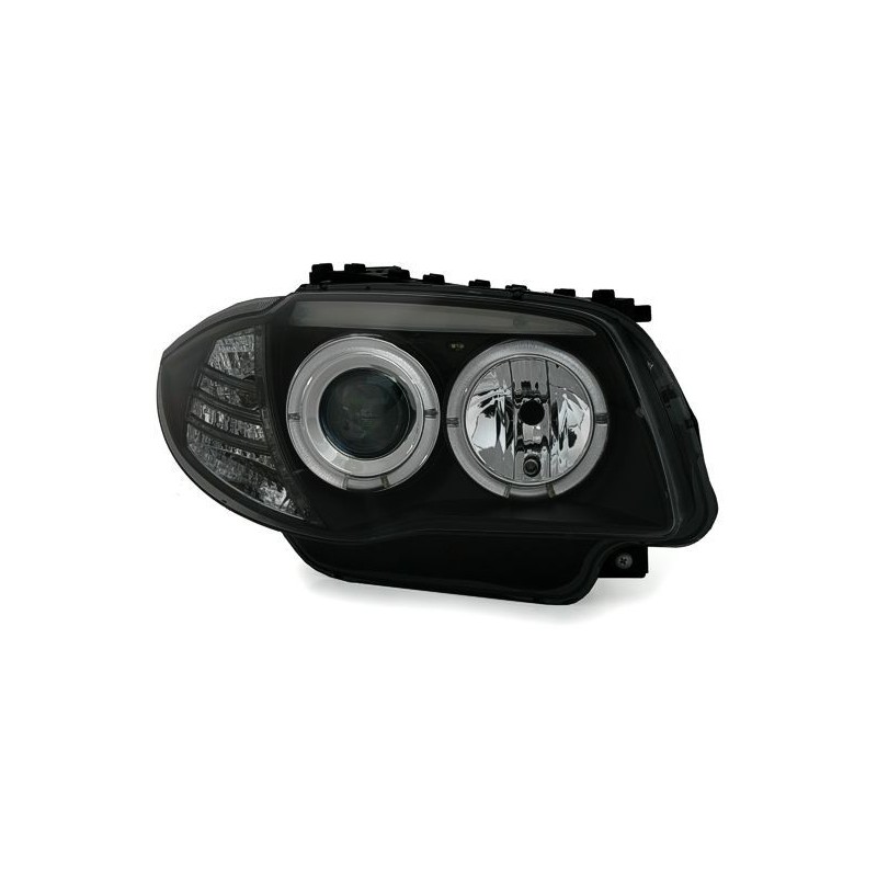 Φανάρια εμπρός angel eyes για BMW E87/Ε81 (2004-2011) - black , με λάμπες (Η1) - σετ 2τμχ.