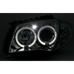 Φανάρια εμπρός angel eyes για BMW E87/Ε81 (2004-2011) - chrome , με λάμπες (Η1) - σετ 2τμχ.