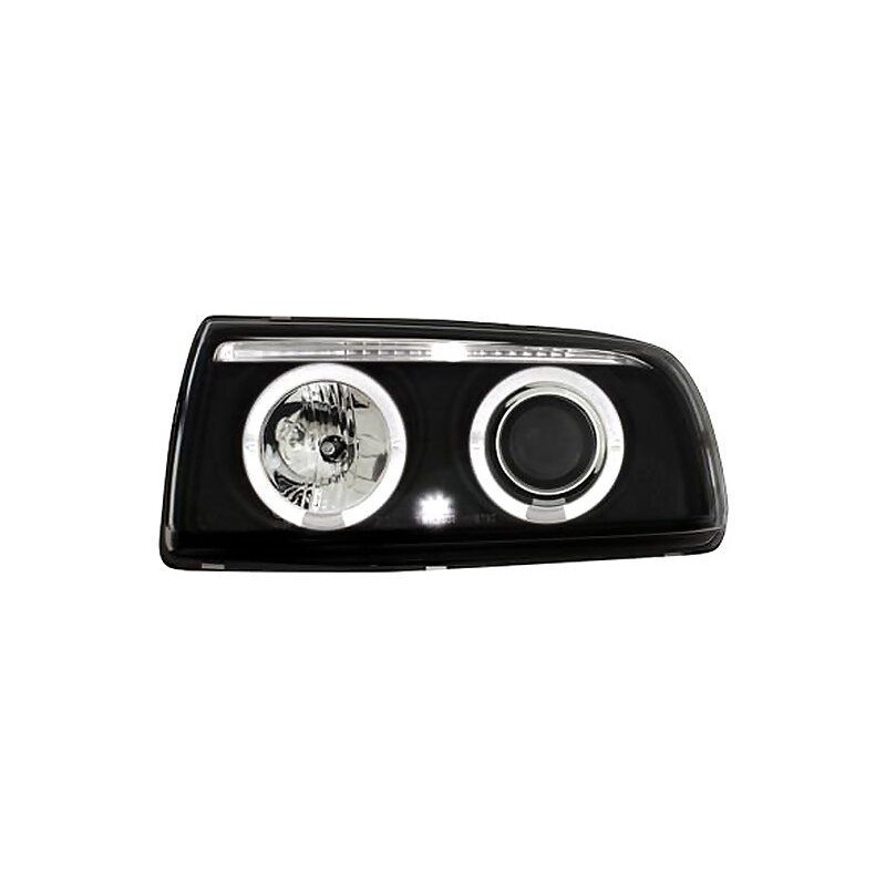 Φανάρια εμπρός angel eyes για Vw Vento (1991-1998) - μαύρα , με λάμπες (Η1) - σετ 2τμχ.