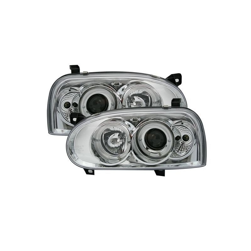 Φανάρια εμπρός angel eyes για Vw Golf ΙΙΙ - χρωμίου , με λάμπες (Η1) - σετ 2τμχ.