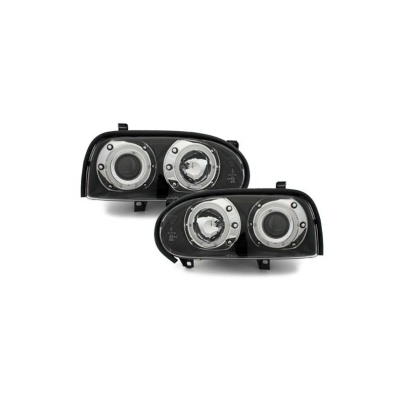 Φανάρια εμπρός angel eyes για Vw Golf ΙΙΙ - black , με λάμπες (Η1) - σετ 2τμχ.