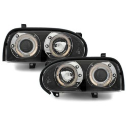 Φανάρια εμπρός angel eyes για Vw Golf ΙΙΙ - black , με λάμπες (Η1) - σετ 2τμχ.