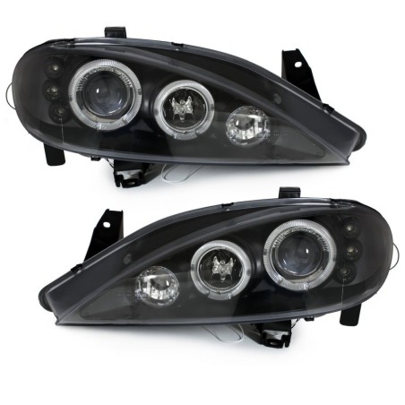 Φανάρια εμπρός angel eyes για Renault Megane (1999-2001) , μαύρα , με λάμπες (Η1) - σετ 2τμχ.