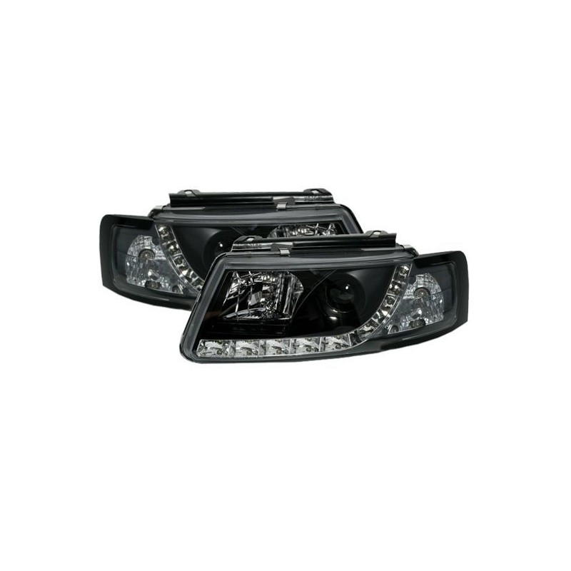 Φανάρια εμπρός led για Vw Passat 3Β/B5 (1997-2000) - μαύρα , με λάμπες (Η1) - σετ 2τμχ.