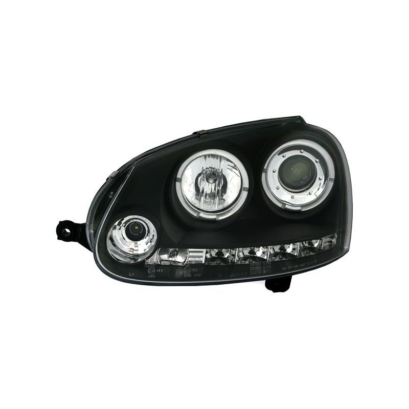 Φανάρια εμπρός angel eyes για Vw Golf 5 , μαύρα , με λάμπες (Η1) - σετ 2τμχ.