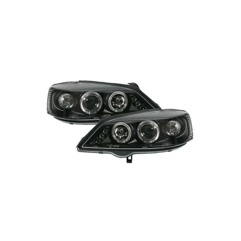 Φανάρια εμπρός led angel eyes για Opel Astra G (1998-2004) - μαύρα , με λάμπες (Η1) - σετ 2τμχ.