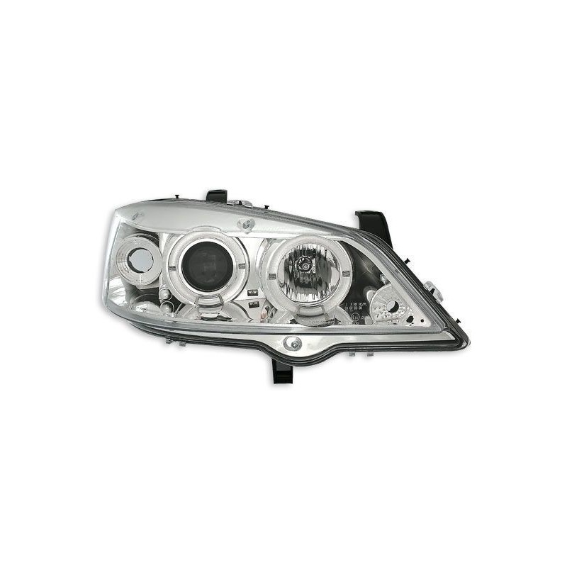 Φανάρια εμπρός angel eyes για Opel Astra G (1998-2004) - chrome , με λάμπες (Η1) - σετ 2τμχ.