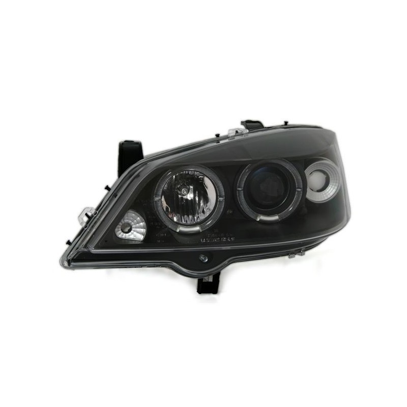 Φανάρια εμπρός angel eyes για Opel Astra G (1998-2004) - μαύρα , με λάμπες (Η1) - σετ 2τμχ.