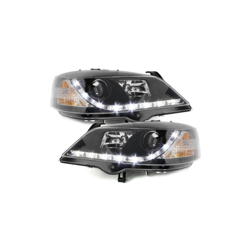 Φανάρια εμπρός led με φώτα ημέρας για Opel Astra G (1998-2004) - μαύρα , με λάμπες (Η1) - σετ 2τμχ.