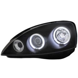 Φανάρια εμπρός angel eyes για Opel Corsa C (2001-2006) - μαύρα ,  χωρίς  λάμπες (Η1) - σετ 2τμχ.