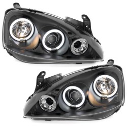 Φανάρια εμπρός angel eyes για Opel Corsa C (2001-2006) - μαύρα ,  χωρίς  λάμπες (Η1) - σετ 2τμχ.