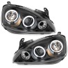 Φανάρια εμπρός angel eyes για Opel Corsa C (2001-2006) - μαύρα ,  χωρίς  λάμπες (Η1) - σετ 2τμχ.