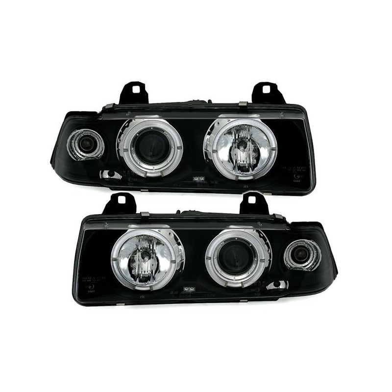 Φανάρια εμπρός angel eyes για BMW E36 (1991-1999) 2d coupe - μαύρα , με λάμπες (Η1) - σετ 2τμχ.