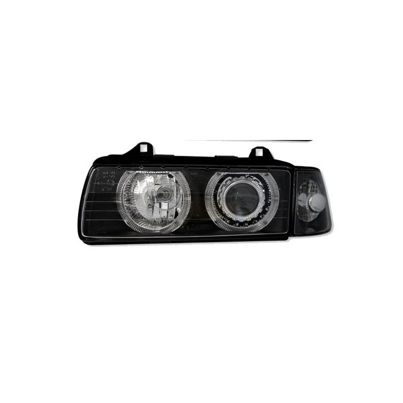 Φανάρια εμπρός angel eyes για Bmw E36 (1991-2000) 2d coupe - μαύρα , με λάμπες (Η7) - σετ 2τμχ.