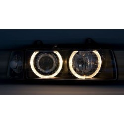 Φανάρια εμπρός angel eyes για Bmw E36 (1991-2000) 2d coupe - μαύρα , με λάμπες (Η7) - σετ 2τμχ.