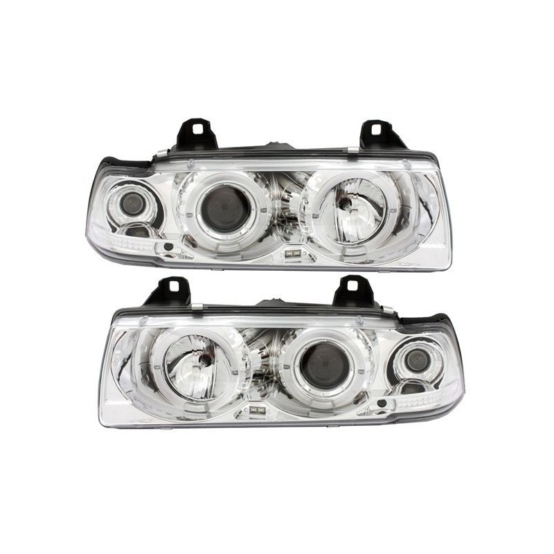 Φανάρια εμπρός angel eyes για BMW E36 (1991-1999) 2d coupe - chrome , με λάμπες (Η1) - σετ 2τμχ.