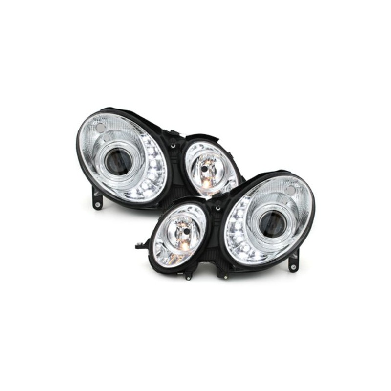 Φανάρια εμπρός led για Mercedes W211 E-Class (2006-2009) , με λάμπες (Η1) - σετ 2τμχ.