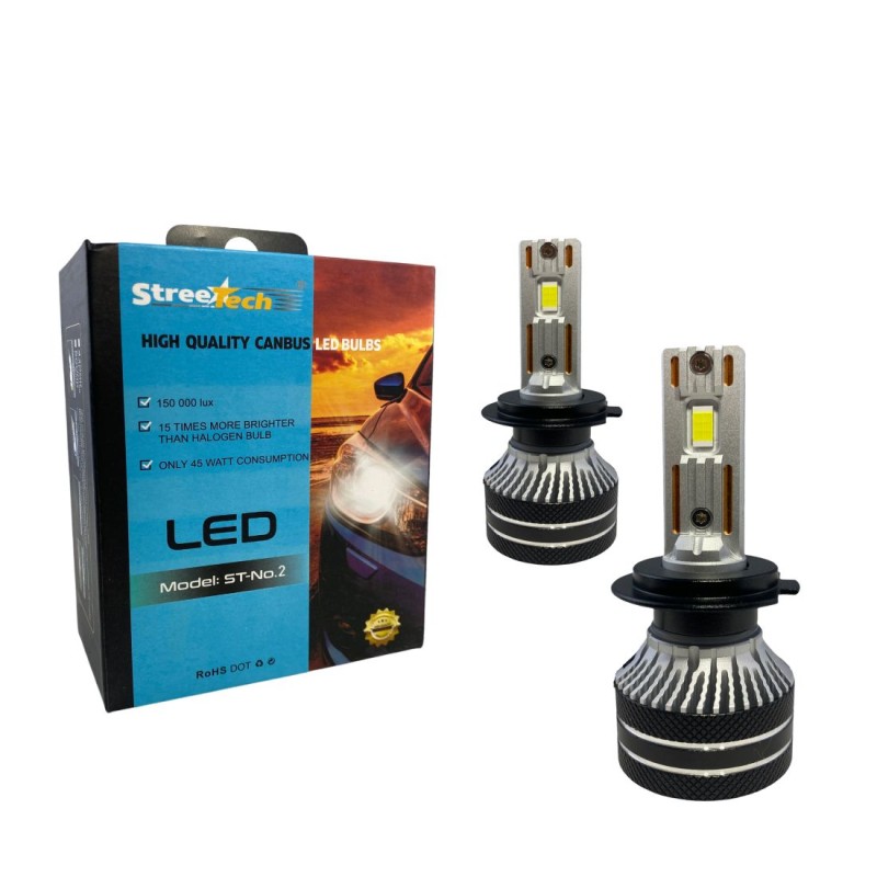 Led λάμπες Η7 Streetech μοντέλο STN2 για μεσαία ή μεγάλα φώτα 150 000 lux , 45 Watt - CANBUS 6000K - 1500% πιό έντονη φωτεινότητ