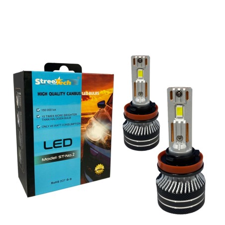 Led λάμπες H11 / H8 / H9 Streetech μοντέλο STN2 για μεσαία ή μεγάλα φώτα 150 000 lux , 45 Watt - CANBUS 6000K - 1500% πιό έντονη
