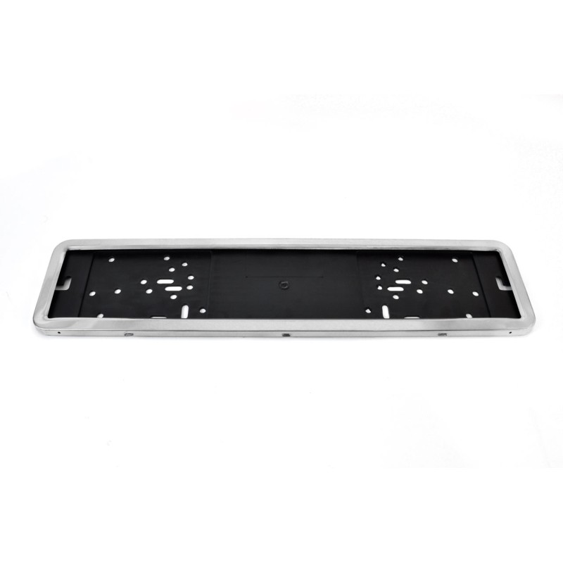 Amio - Πλαστικό Πλαίσιο Πινακίδας Κυκλοφορίας Inox Silver Εφέ Κουμπωτό με Τελάρο 53 x 12 cm για Εμπρός και Πίσω Πινακίδα Αυτοκιν