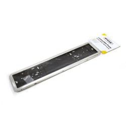 Amio - Πλαστικό Πλαίσιο Πινακίδας Κυκλοφορίας Inox Silver Εφέ Κουμπωτό με Τελάρο 53 x 12 cm για Εμπρός και Πίσω Πινακίδα Αυτοκιν