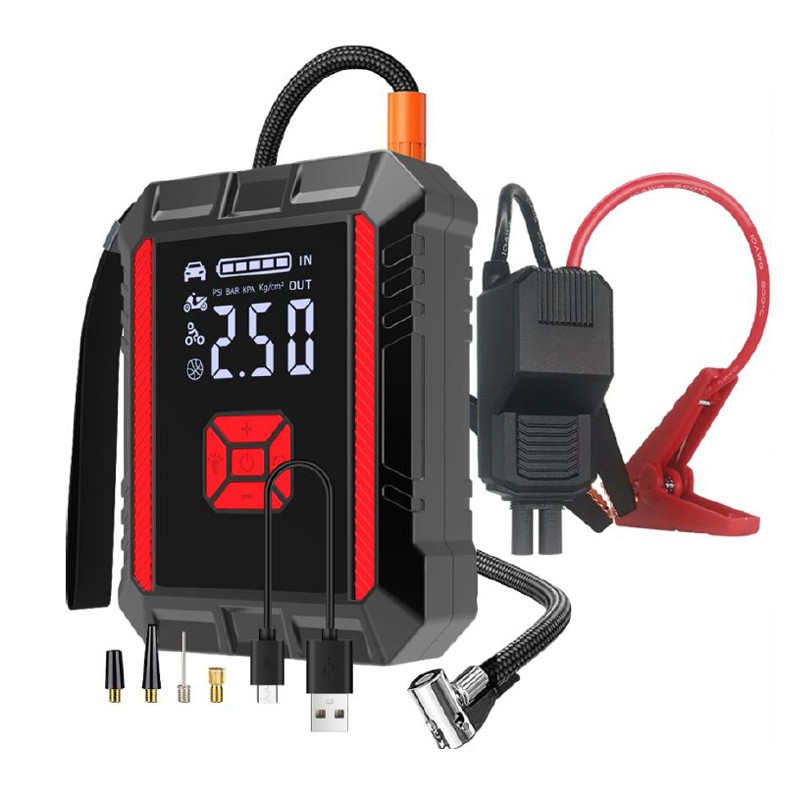 Φορητός Εκκινητής Αυτοκινήτου 12V & Τρόμπα X6 & Power Bank 14.800mAh με Φακό και USB