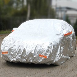 Amio - Κουκούλα Αυτοκινήτου Cotton 120g με φερμουάρ διάσταση 430 x 165 x 120 cm χρώμα ασημί μέγεθος Medium για Επιβατικά Αυτοκίν