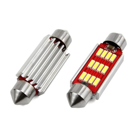 Amio - Λαμπάκια Πλαφονιέρας LED 41mm 12/24V 2.9W 5600K 12LED C10W Festoon Canbus Λευκό Φως για Εσωτερικό Φωτισμό και Πινακίδα Αυ