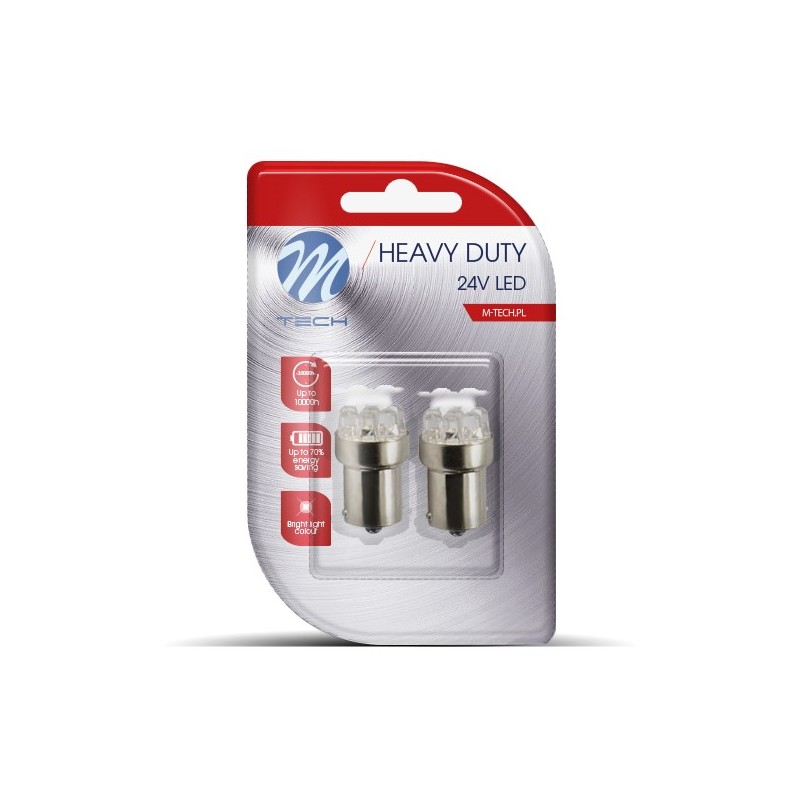 R5W/R10W 24V BA15s LED 9xSMD3014 ΚΙΤΡΙΝΟ  (ΜΟΝΟΠΟΛΙΚΟ/ΦΟΥΝΤΟΥΚΙ) HEAVY DUTYBLISTER M-TECH - 2 ΤΕΜ.