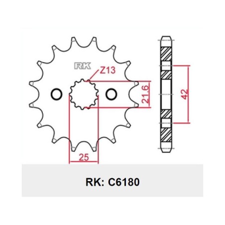 Γρανάζι Κίνησης RK C6180(513)-T15 (JTF513) FZS600FAZER'98-03,GSF600/1200BANDIT'94-04