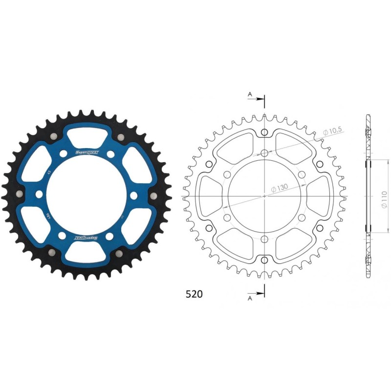 Γρανάζι Τροχού SUPERSPROX/RST-486-43T STEALTH-Μπλε (520CONV) YZF-R6'06-18,MT09'14-18,YZF1000R1'04-15,FZ-09/FJ-09'14-18,GSX-R750/
