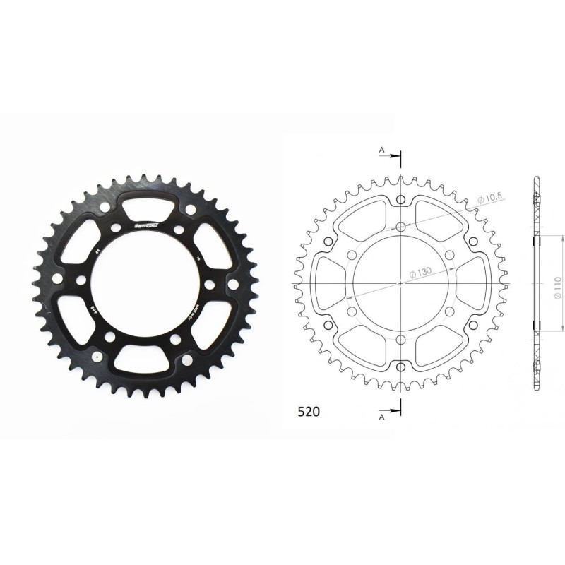 Γρανάζι Τροχού SUPERSPROX/RST-486-44T STEALTH-Μαύρο (520CONV) YZF-R6'06-18,MT09'14-18,YZF1000R1'04-15,FZ-09/FJ-09'14-18,GSX-R750