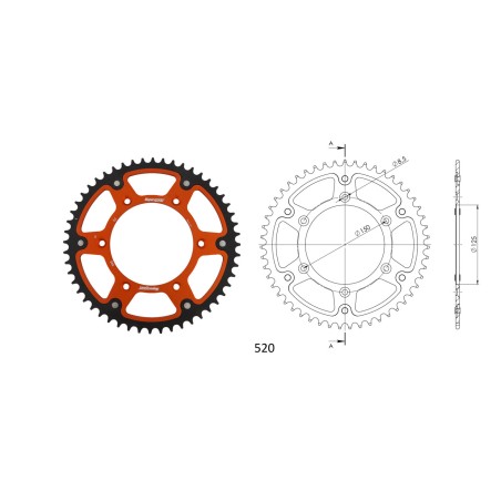Γρανάζι Τροχού SUPERSPROX/RST-990-52T STEALTH-Πορτοκαλί  (JT897) KTM/EXC-F350