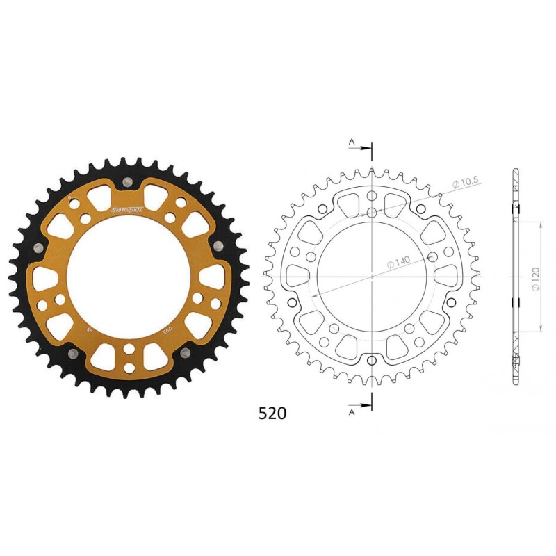 Γρανάζι Τροχού SUPERSPROX/RST-1793-45T STEALTH-Χρυσό DL650/1000VSTROM,GSX-R600/750(520),GSF1200/1250BANDIT(520),TRIUMPH/865SCRAM