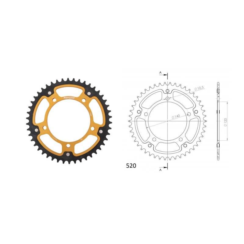 Γρανάζι Τροχού SUPERSPROX/RST-1793-46T STEALTH-Χρυσό DL650/1000VSTROM,GSX-R600/750(520),GSF1200/1250BANDIT(520),TRIUMPH/865SCRAM