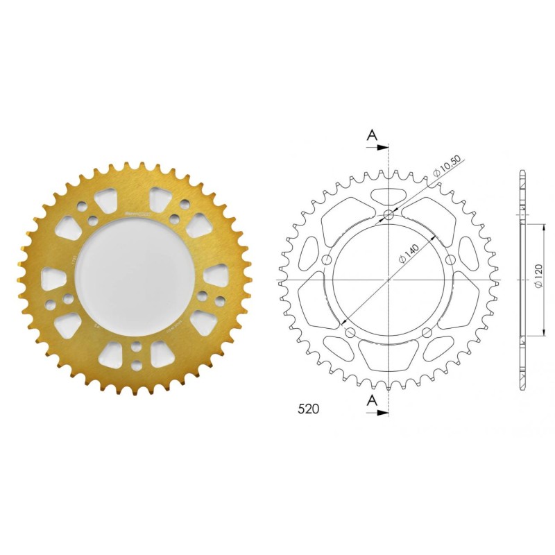 Γρανάζι Τροχού SUPERSPROX/RAL-1793-45T  ALUMINIUM-Χρυσό DL650/1000VSTROM,GSX-R600/750(520),GSF1200/1250BANDIT(520),TRIUMPH/865SC