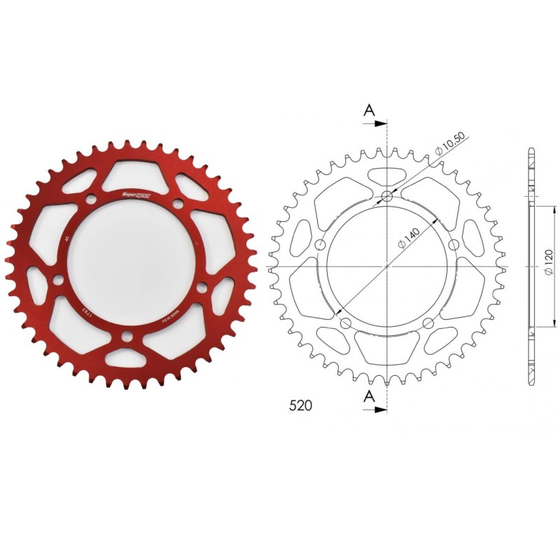 Γρανάζι Τροχού SUPERSPROX/RAL-1793-46T  ALUMINIUM-Κόκκινο DL650/1000VSTROM,GSX-R600/750(520),GSF1200/1250BANDIT(520),TRIUMPH/865