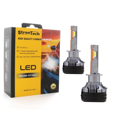 Led λάμπες Η1 μοντέλο Streetech STN1 για μεσαία ή μεγάλα φώτα 170 000 lux , 65 Watt - CANBUS 6000K - 1700% πιό έντονη φωτεινότητ