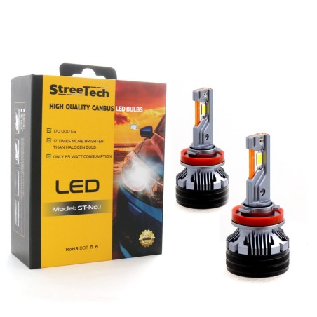 Led λάμπες Η8 / H9 / H11 Streetech μοντέλο STN1 για μεσαία ή μεγάλα φώτα 170 000 lux , 65 Watt - CANBUS 6000K - 1700% πιό έντονη