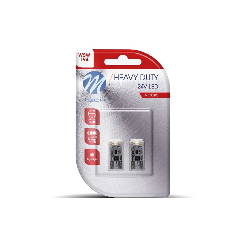T10 W5W 24V W2.1x9.5d 4xSMD2835 LED CAN-BUS ΛΕΥΚΟ HEAVY DUTY BLISTER M-TECH - 2 Τεμ.