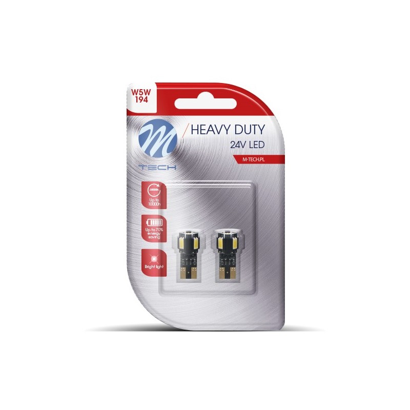 T10 W5W 24V W2.1x9.5d 4xSMD5630 + 1xHP LED CAN-BUS ΛΕΥΚΟ HEAVY DUTY BLISTER M-TECH - 2 Τεμ.