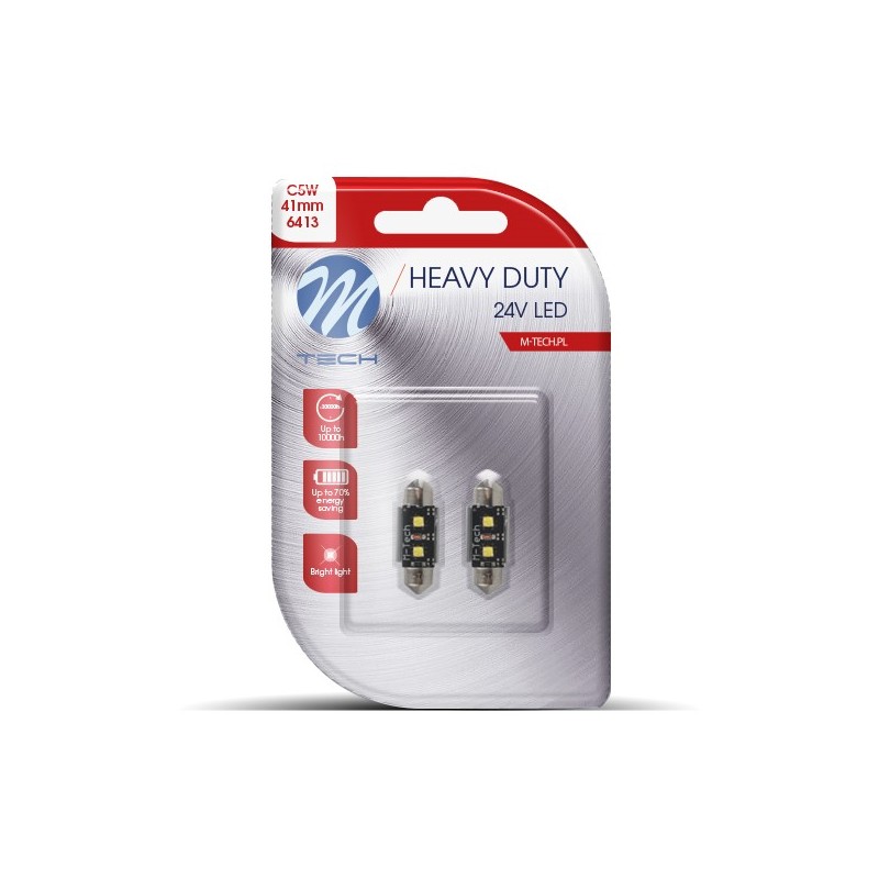 ΛΑΜΠΑΚΙΑ ΠΛΑΦΟΝΙΕΡΑΣ C5W 24V SV8,5 41mm 2xHP LED ΛΕΥΚΟ HEAVY DUTY BLISTER M-TECH - 2 Τεμ.