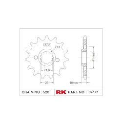 Γρανάζι Κίνησης RK C4171-15ZZ5 (JTF308.15RB) Με Αντιθορ.Λάστιχο XT660X/R'04-15,MT03'06-12,NX650DOMIN.'98-01,PEGASO650'05-09