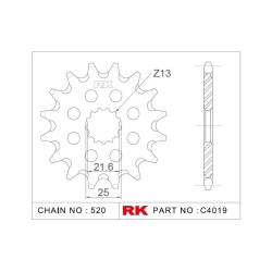Γρανάζι Κίνησης RK C4019-14ZZ5 (JTF565.14RB) Με Αντιθορ.Λάστιχο YZ250'02-24,MT-03'16-24,CF400/650-GT/NK'19-23,VOGE300AC/GT/R'20-