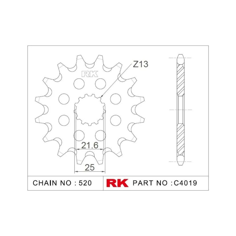 Γρανάζι Κίνησης RK C4019-14ZZ5 (JTF565.14RB) Με Αντιθορ.Λάστιχο YZ250'02-24,MT-03'16-24,CF400/650-GT/NK'19-23,VOGE300AC/GT/R'20-