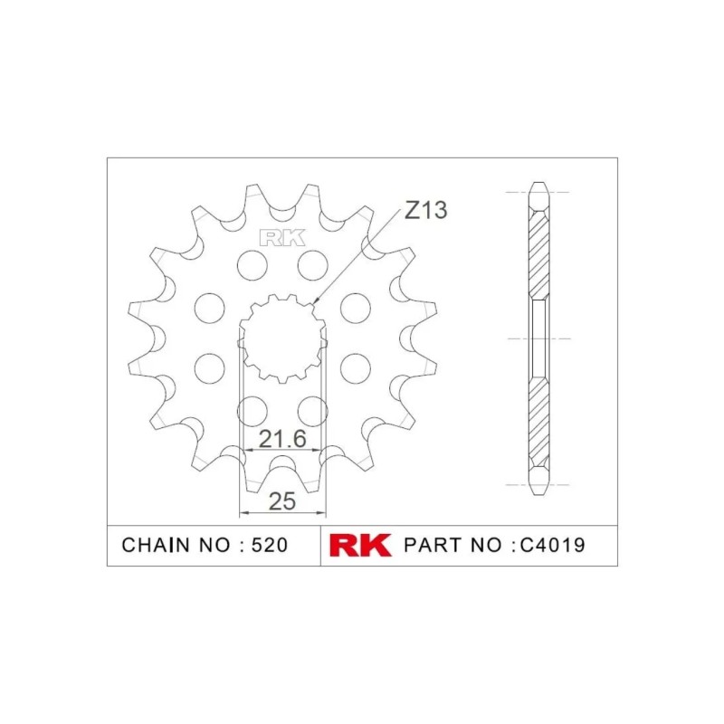 Γρανάζι Κίνησης RK C4019-15ZZ5  (JTF565.15RB) Με Αντιθορ.Λάστιχο KLE650VERSYS'07-24,ER-6'12-16,CF650NT'21-23
